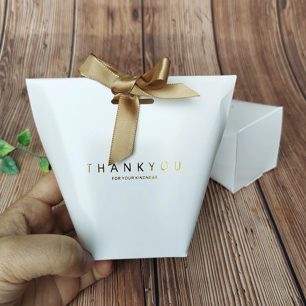 5pcs 2size Candy Gift Boxes with Ribbon Thank You Boxes for Sweets Wedding Decoration Packaging Supplies Birthday Baby Shower