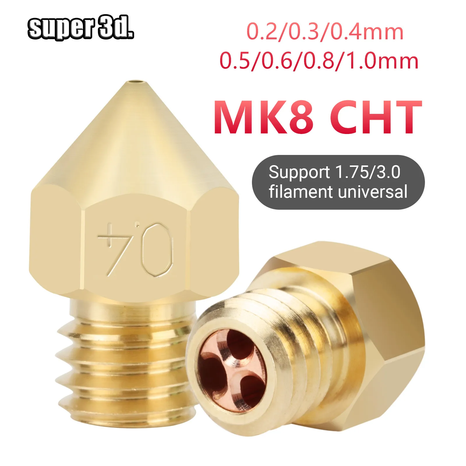 CHT MK8 Nozzle 0.2/0.3/0.4/0.5/0.6/0.8/1.0mm High Flow 3D Printer Accessories Brass MK7 MK8 Nozzles For Ender 3 CR10 KP3S Pro форсунка для 3d принтера ender3 pro 3 1 1 75 mk7 mk8 супер жесткая стальная форма стальной коррозионно стойкий экструдер с резьбой мм