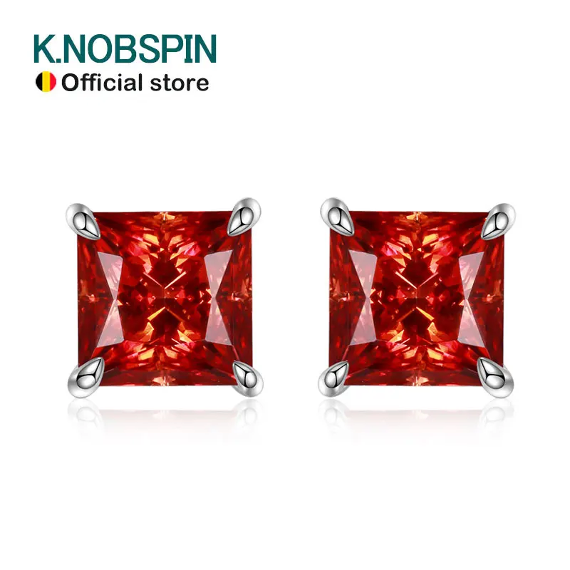 

KNOBSPIN GRA Certified Lab Grown Princess Cut Moissanite Earrings for women Wedding Party Jewelry s925 Sliver Plated 18k Earring