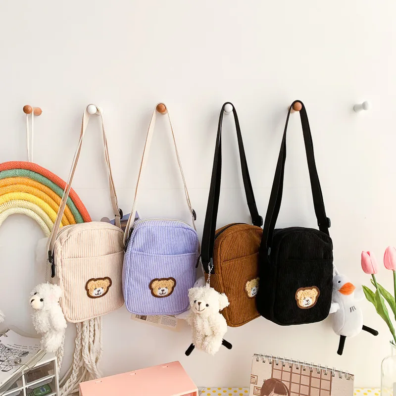 

2022 New Velvet Bear Children's Student Shoulder Diagonal Mobile Phone Change Cute Fashion Shoulder Bag Female