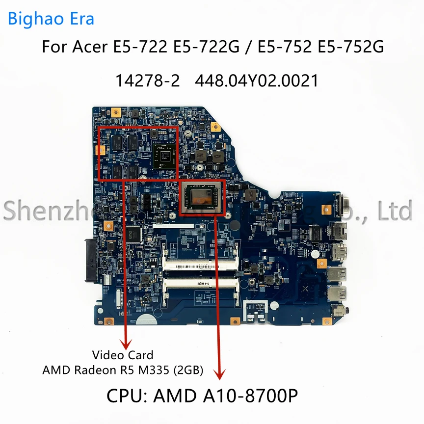 

For Acer Aspire E17 E5-722 E5-722G E5-752G Laptop Motherboard With A10-8700P CPU 2GB-GPU 14278-2 448.04Y02.0021 NB.MYM11.004