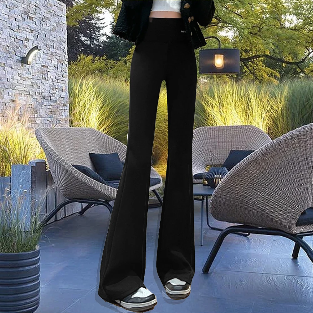 

Брюки-клеш женские демисезонные эластичные с высокой талией