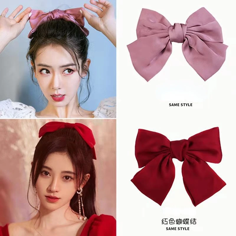 Big Size Fashion Vintage Cross Hair Clips Forcine Ragazze Red Bow Women Silk Scrunchie Sweet Headwear Make Up Barrettes All'Ingrosso