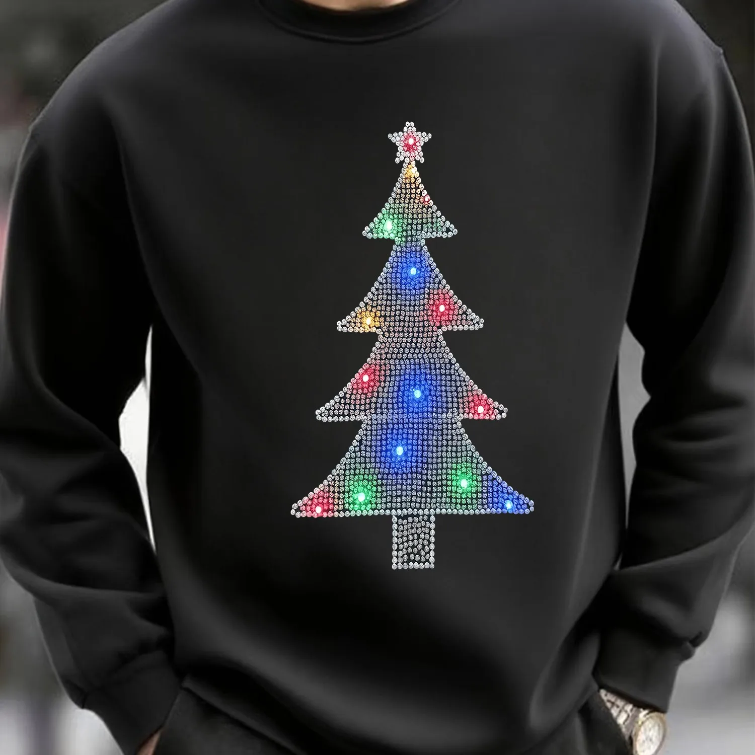 Men's Black Relaxed Fit Graphic Crew Neck Fleece - All-Day Comfort