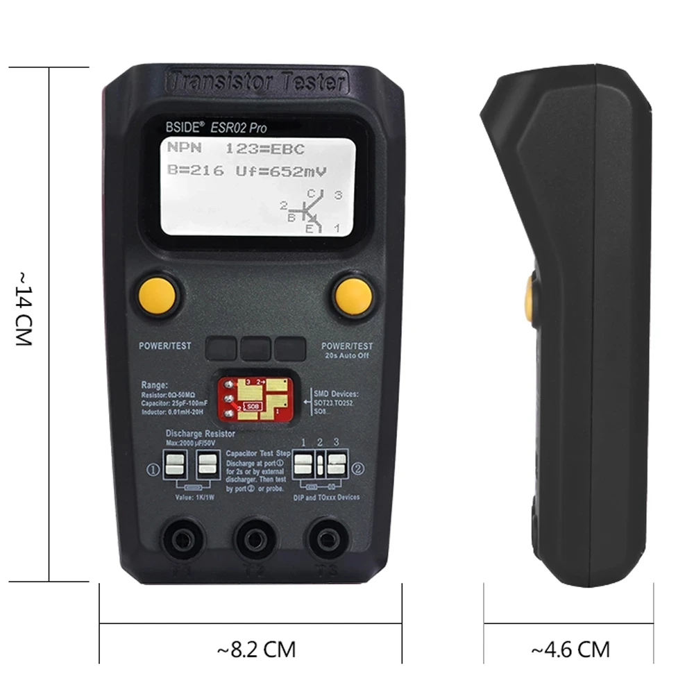 Digital Multimeter Multimeter Tester Transistor Tester BSIDE ESR02pro Multi-purpose Transistor Tester Diode Triode Capacitance Resistor Meter MOS/PNP/NPN SMD test Multimeter Smart
