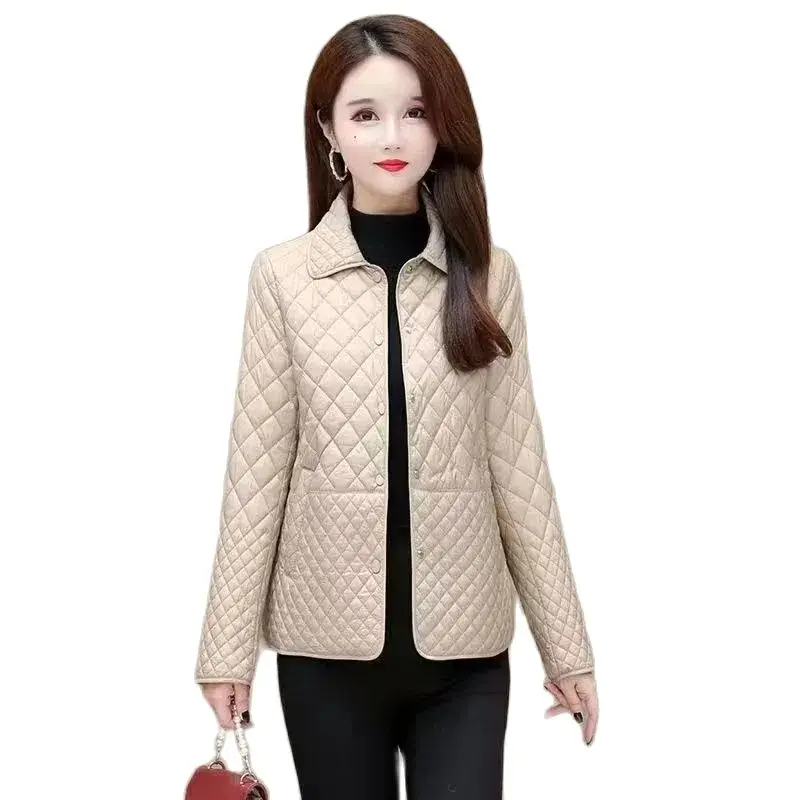 

Spring Autumn Winter Jacket Women 2023 New Diamond Plaid Cotton Padded Coat Ladies Short Loose Casual Light Thin Cotton Outerwea