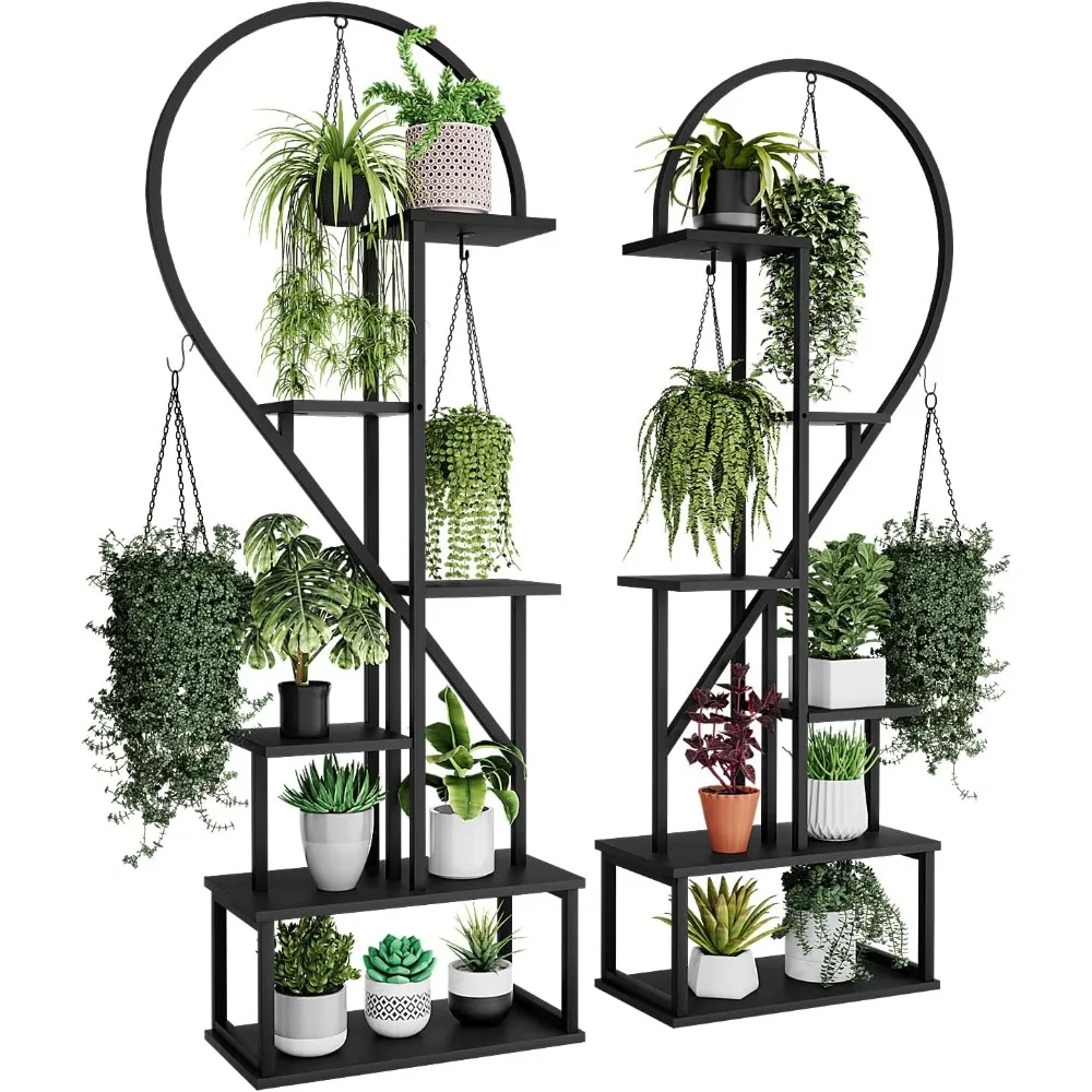 

POTEY 6 Tier Metal Plant Stand, Creative Half Heart Shape Ladder Plant Stands for Indoor Plants Multiple, Plant Shelf Rack