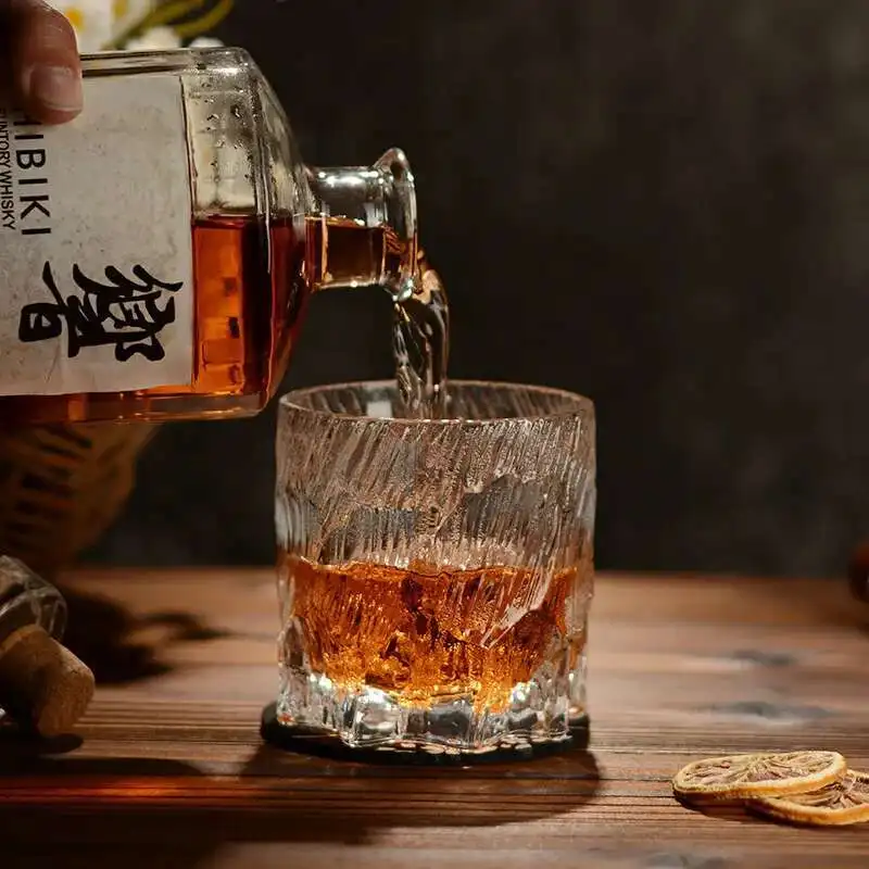 Glacier Old Fashioned Whiskey Glass Matte Ice Surface Wine Rock Glass Whisky Tumbler Vodka Cup Beer Mug Wooden Gift Box Packing