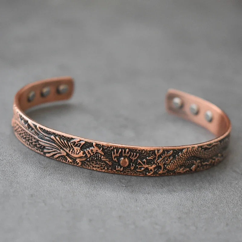 Magnetic Bracelet Pure Copper Adjustable Dragon Phoenix Vintage For Women Arthritis Pain Relief