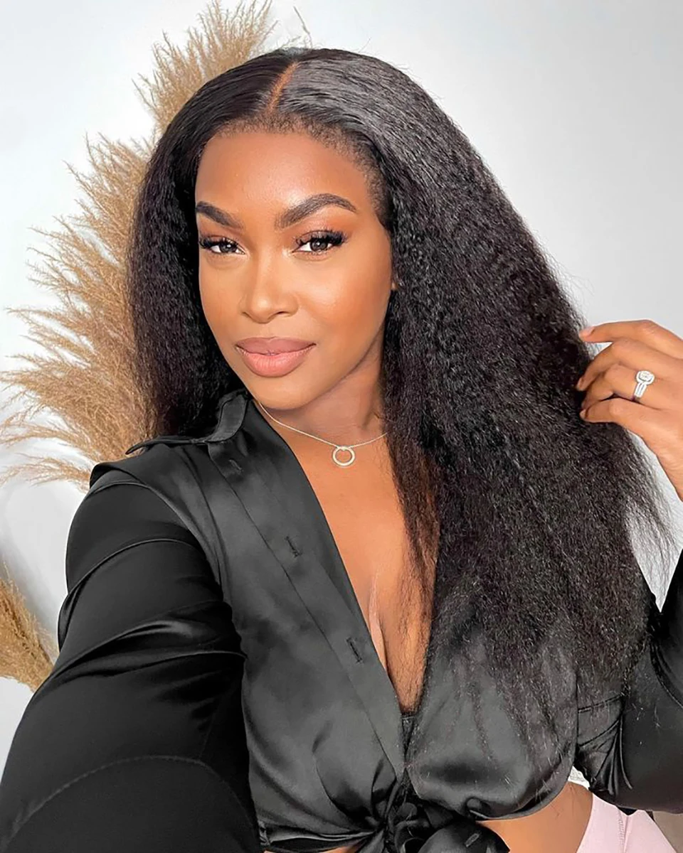 Human Hair Wig Lace Front Wig Human Hair Wigs Front Lace Wig Peruvian Yaki Straight Human Hair Wig Kinky Straight Lace Frontal Wig 13x4 Lace Front Wigs For Women