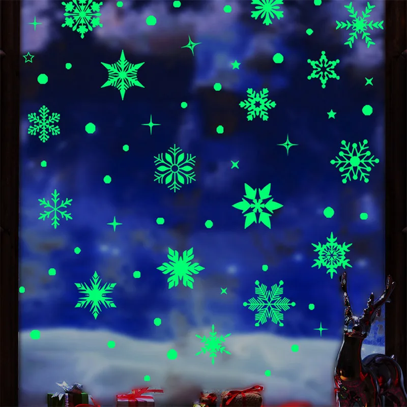 Christmas Snowflake Wall Stickers Colorful Luminous Glass Stickers Decoration Christmas Party Home Glass Tiles Snowflake Sticker