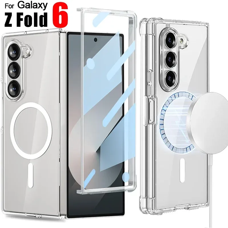 Magnetic Mobile Phone Case For Samsung Galaxy Z Fold 6 Clear Shockproof Back Cover Wireless Charging Magsafe Shell For ZFold6