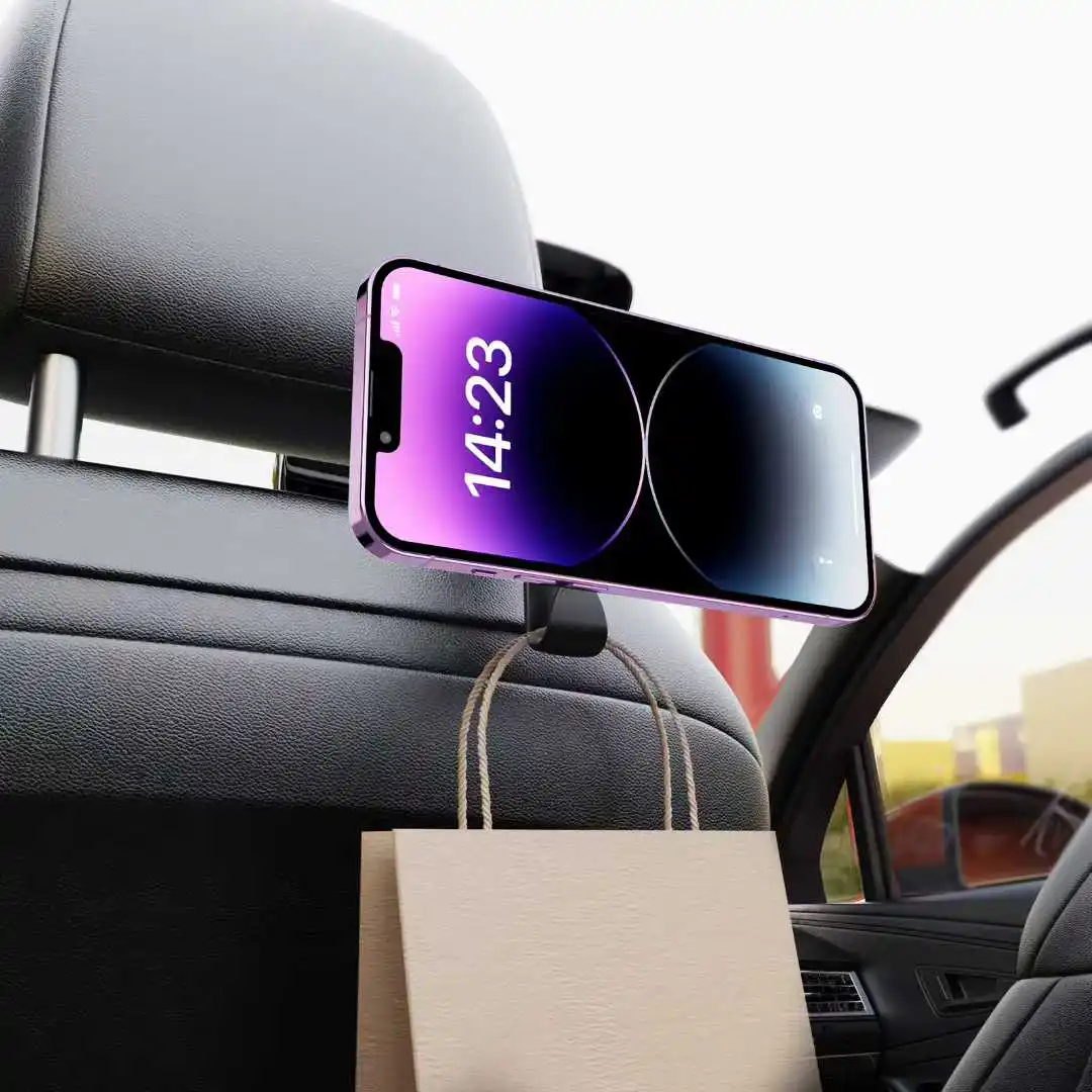Car Rear Headrest Phone Stand with 360 Degree Rotation
