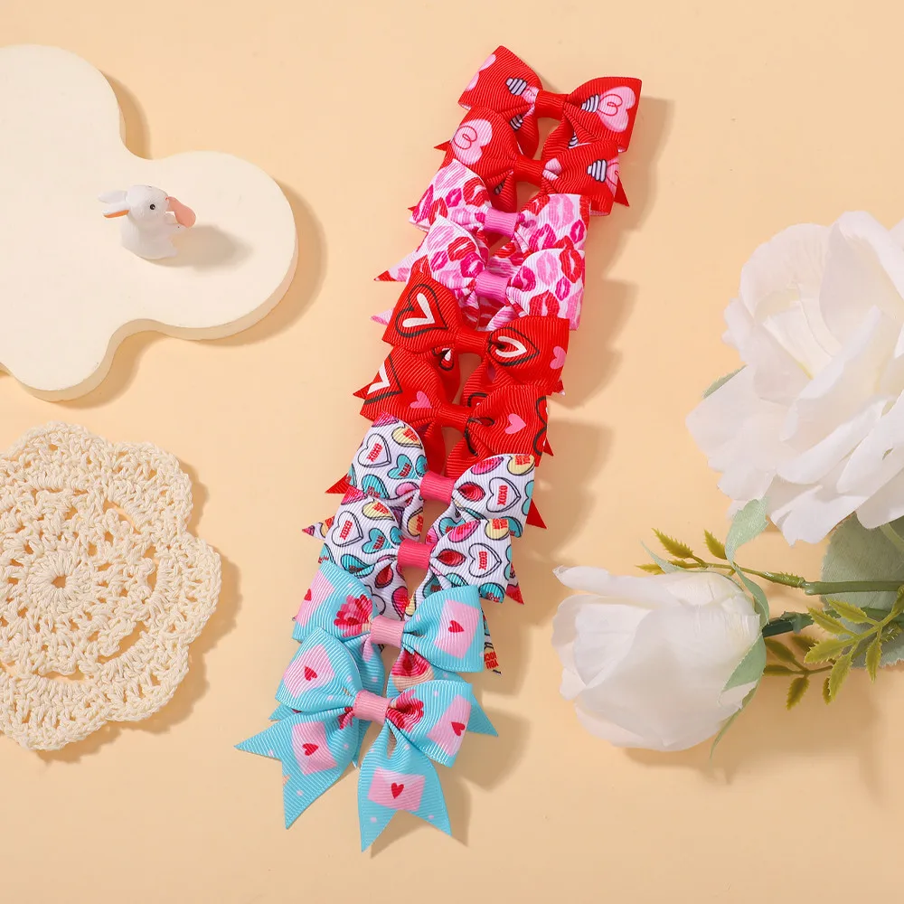 6 Stück/Set Valentinstag bedruckte Schleifen-Haarspangen für Mädchen, Kinder, Haarschleifen-Clips, fröhliche Feiertagsgeschenke, Haar-Accessoires – Detail 9