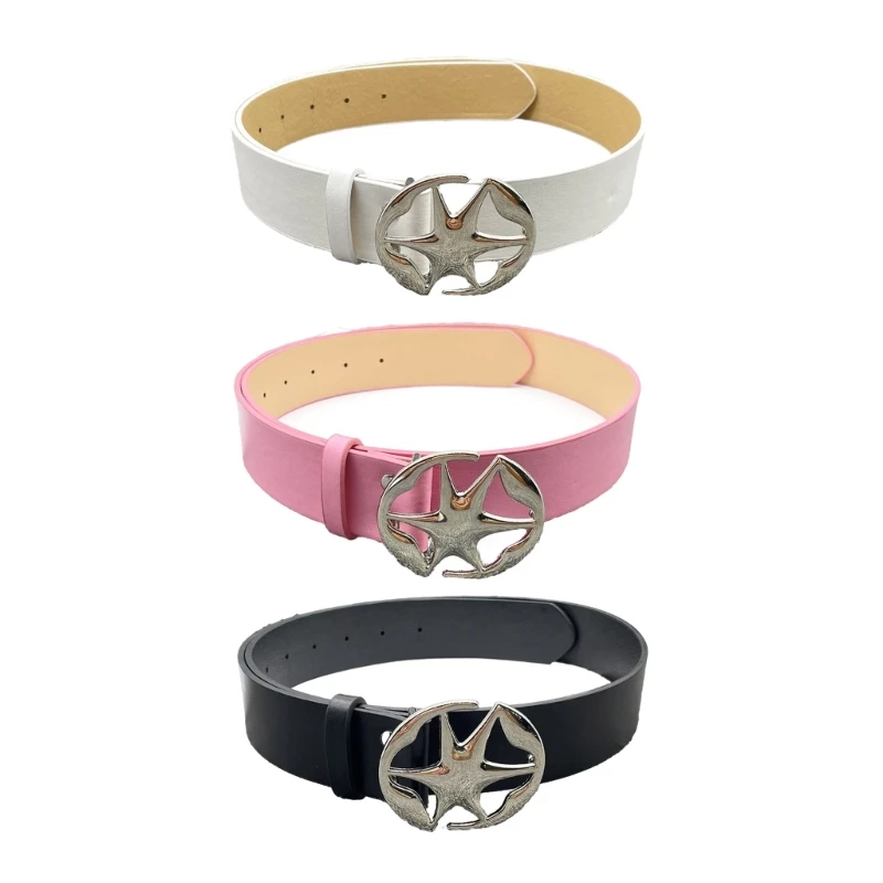 

Teens PU Leather Waist Belt with Hollow Star Buckle Light Luxurious Personality Waist Belts for Women Girls Coat Dress HXBA