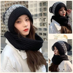 Gorros de protección de doble capa para mujer, bufanda de punto, mezcla de cabello cálido, protección contra el viento al aire libre