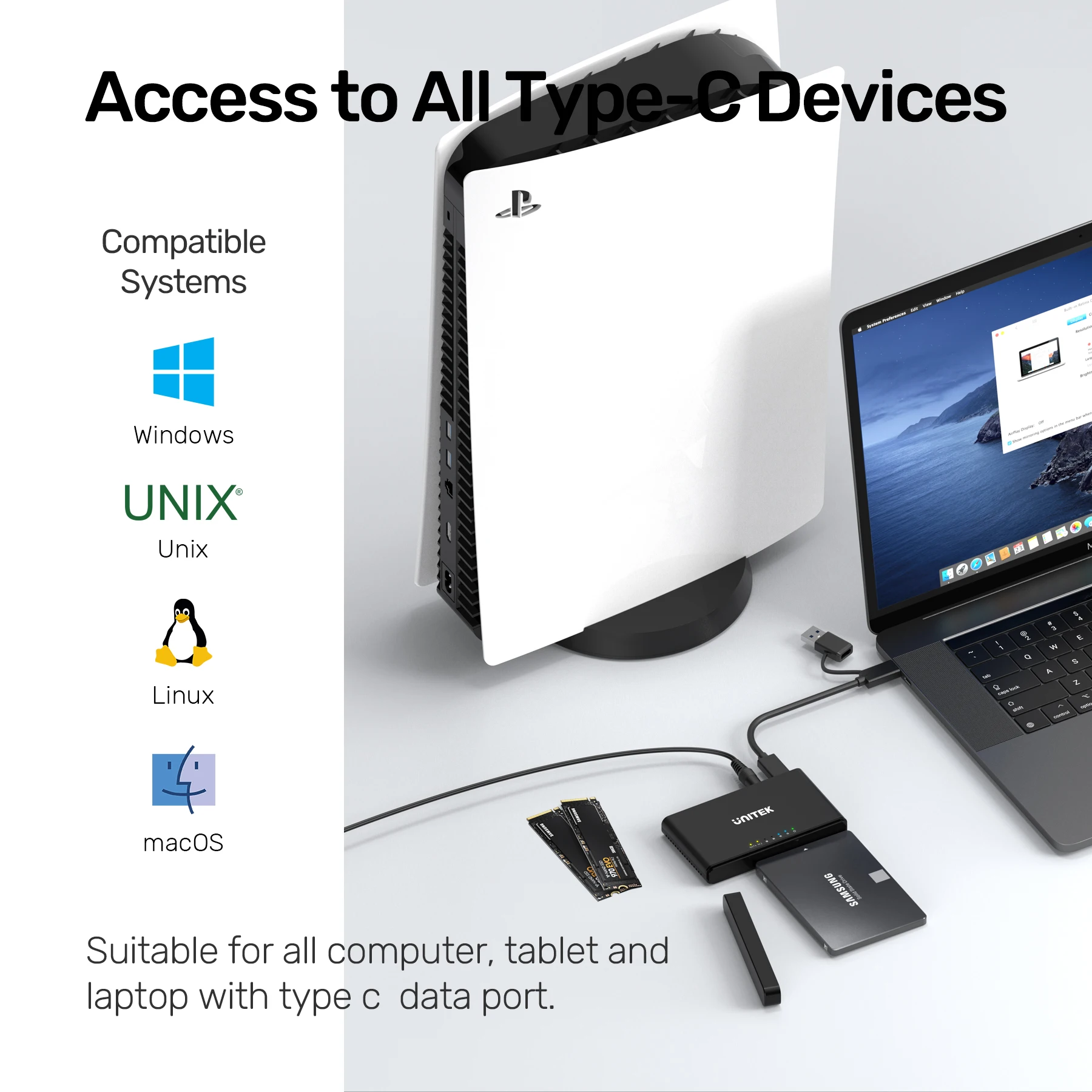UNITEK M2 SATA Hard Drive Adapter to USB C 3.1 Docking Station Converter for 2.5/3.5 inch SSD M.2 M-Key NVME External Enclosure
