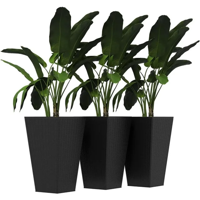 Set of 3 Tall Planters with Drainage Hole,  Indoor Planters for Porch, Front Door, Entryway24" Outdoor Flower Plant Pots, 1