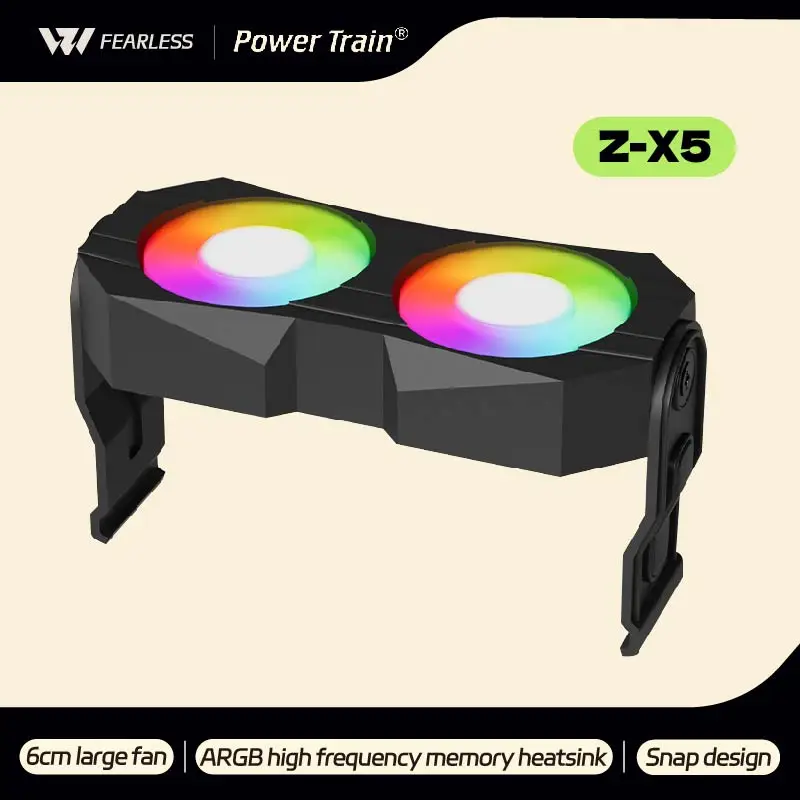 Power Train Z-X5 ARGB Divine Light, Radiador de Refrigeración de Memoria Sincronizada, Ventilador Doble, Compatible con DDR2/DDR3/DDR4/DDR5