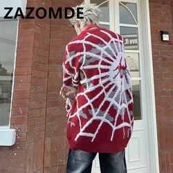 ZAZOMDE Winter High Street Spider Jacquard Couple Sweater Autumn Fashion Brand American Oversize Hip Hop Gothic Sweater For Men
