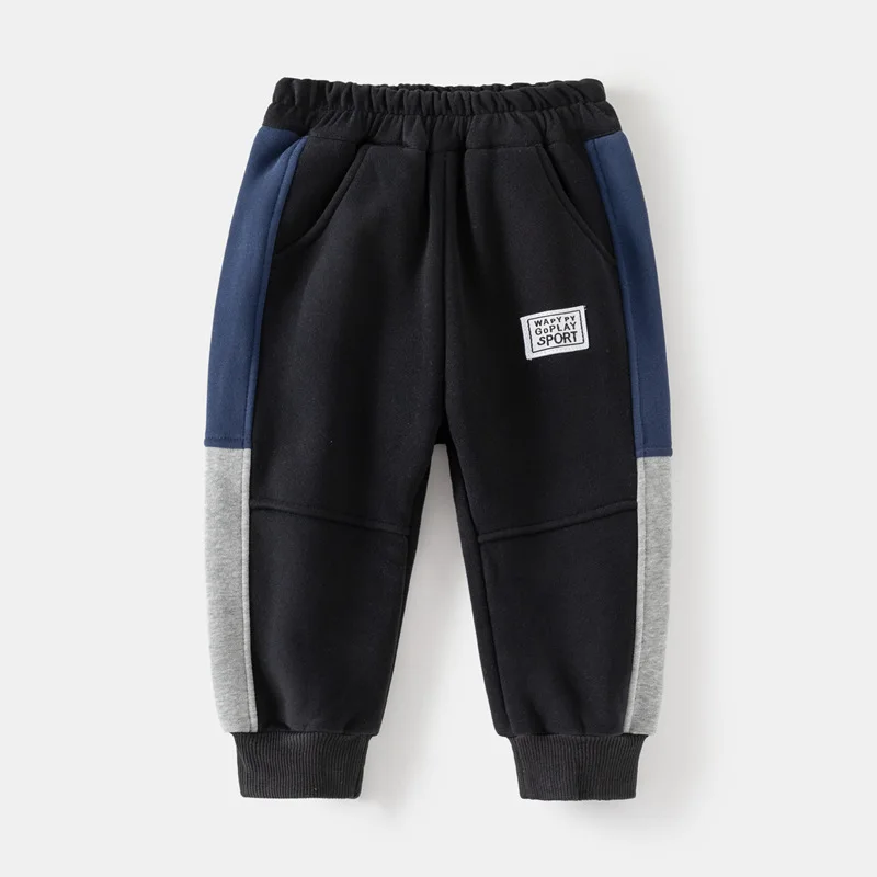 Boys Pants Autumn Winter Boys Sport Pants Thicken Warm Casual Sports Children Pants Color Patchwork Middle Waist Kids Boys Long Trousers