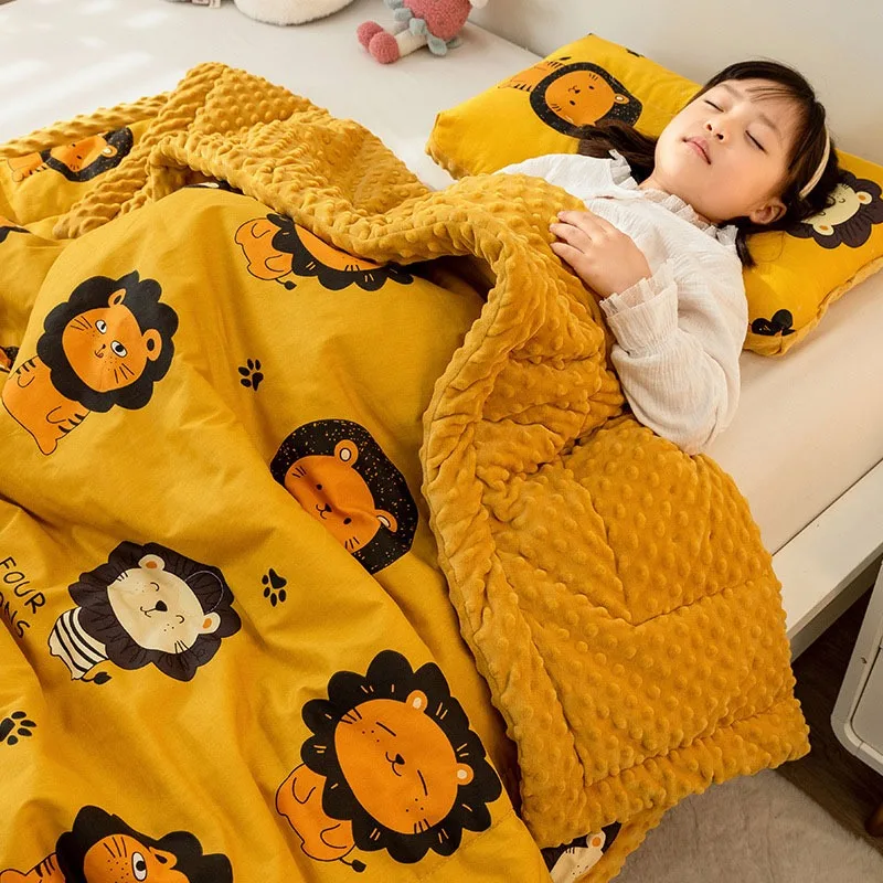 

Cute Animal Print Throw Blankets Double Side Thicken Warm Kids Blanket Soft Fluffy Winter Blankets Cartoon Lion Children Quilt