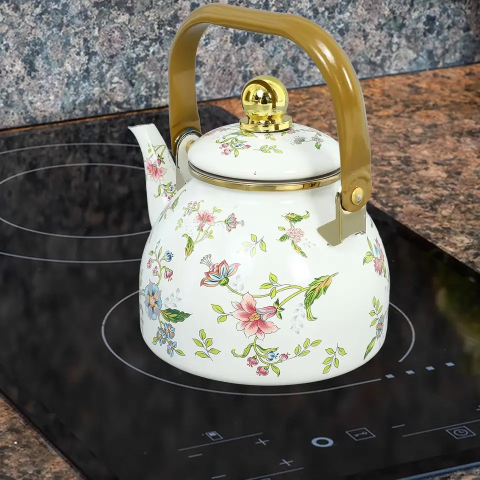 Vintage Floral Enamel Teapot with Strainer 1L