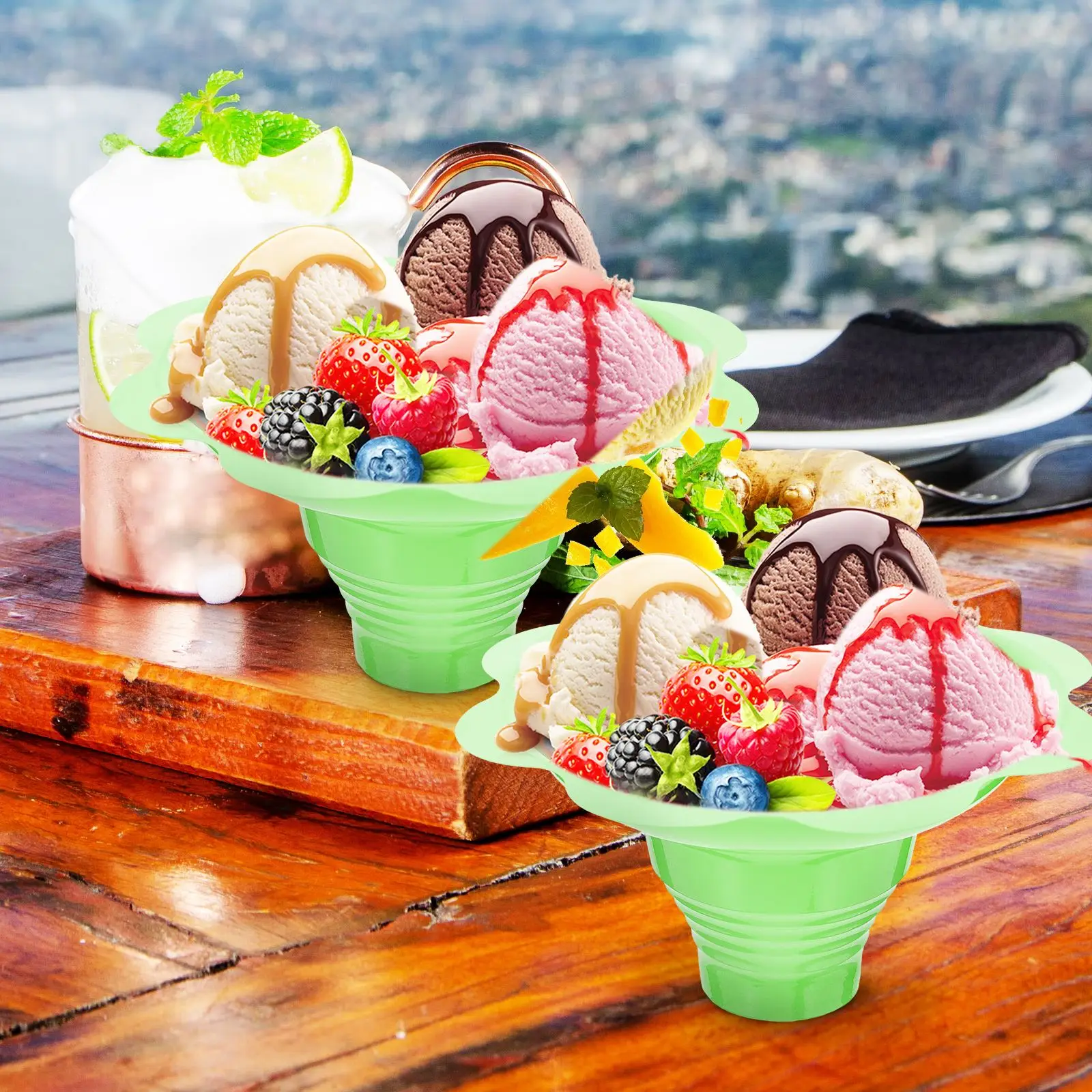 50pcs Disposable Yogurt Cups Snow Cone Cups For Ice Cream Smoothie Ice Cream Cup Shaved Sand Bowl Flower Snow Cup
