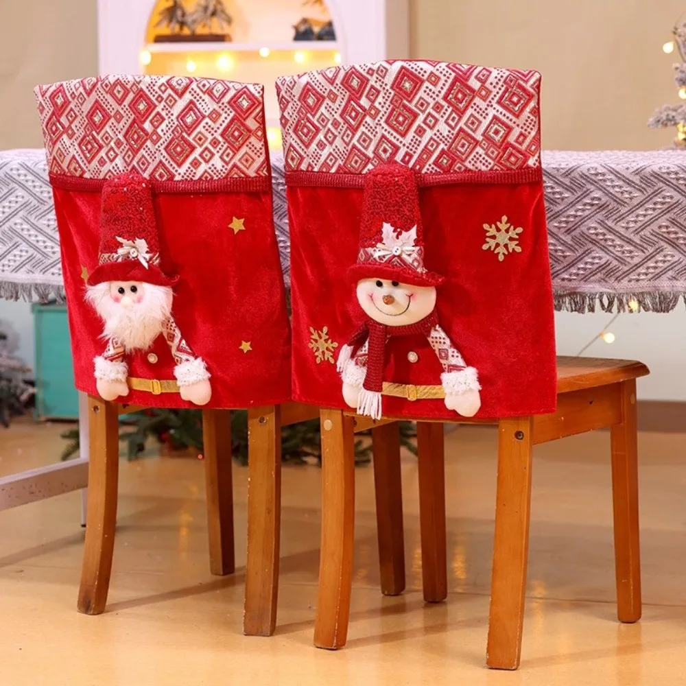 Holiday Decor Cartoon Christmas Chair Cover Snowman Removable Xmas Dinner Chair Seat Cover Soft Decorative Seat Protector Office