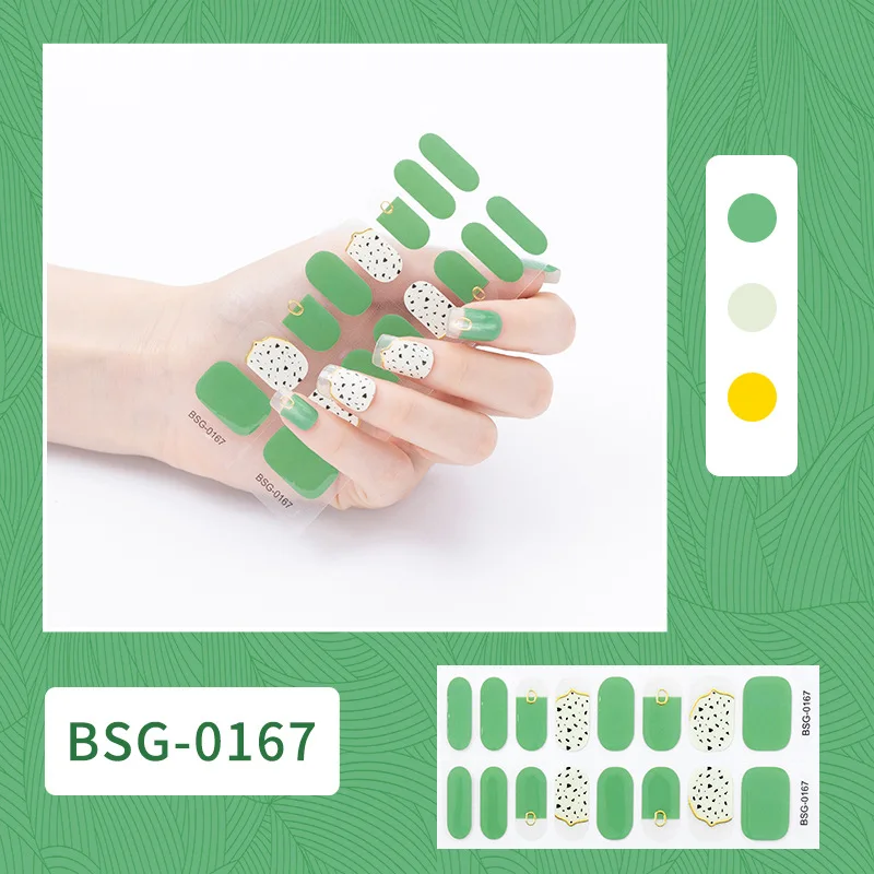 

16 Tips Online Celebrity Semi-cured Gel Nail Stickers 3D Hot Gold Manicure Stickers Full Cover UV Lamp Required