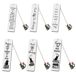 Cartoon Metal Bookmark Stationery Cat Stainless Steel Engraved Bookmark Long Chain Cat Pendant