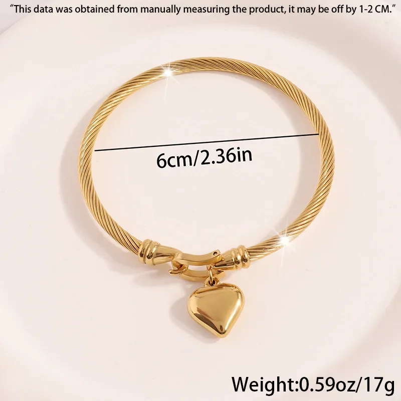 18k Gold Color Stainless Steel Heart Pendant Charm Bangle Bracelets For Men Women