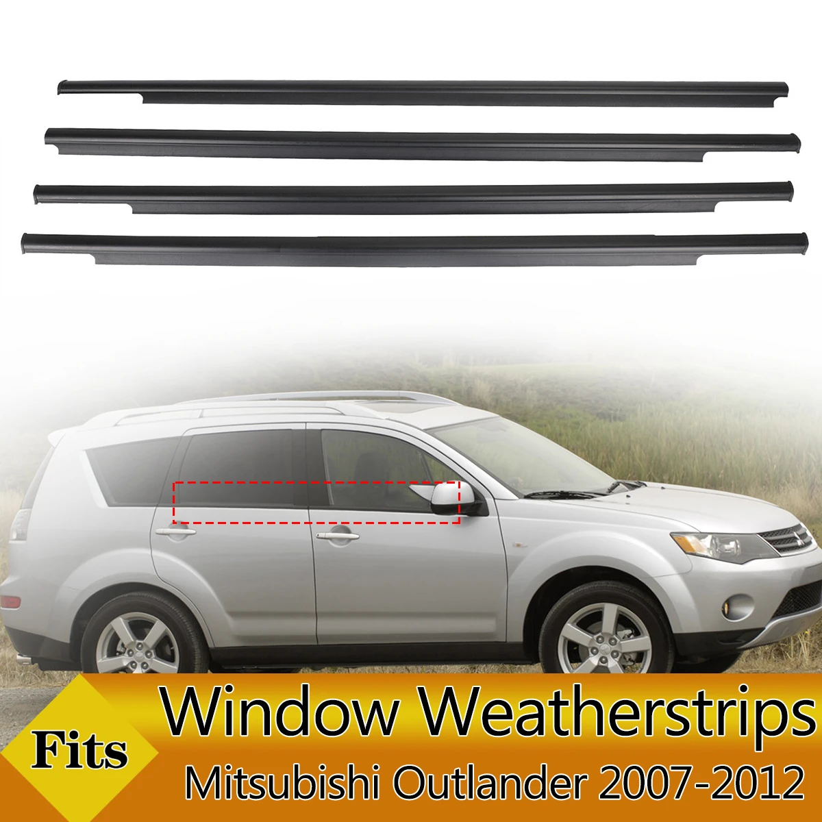 

4PCS Car Outer Windows Rubber Weatherstrip Waterproof Pressure Strip Sealing Belt Moulding Trim For Mitsubishi Outlander 2007-12