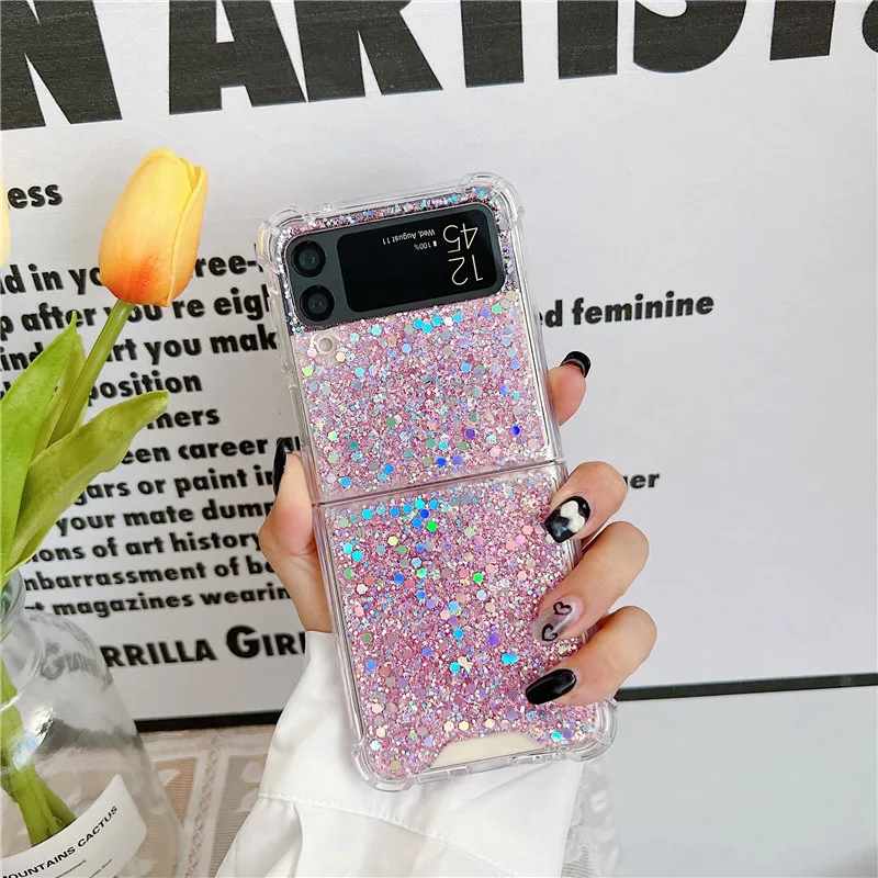 Per Samsung Galaxy Z Flip 4 Flip 3 Custodia Fantasia Paillettes Trasparente Pieghevole Per Samsung Z Flip 1 2 Cover Posteriore Rigida Antiurto