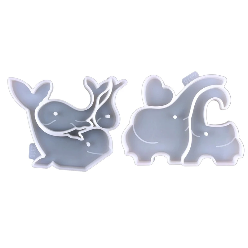 

2Pcs Baby Elephant Ornament Crystal Epoxy Resin Mold DIY Dolphin Keychain Mother's Day Gift Animal Silicone Mold