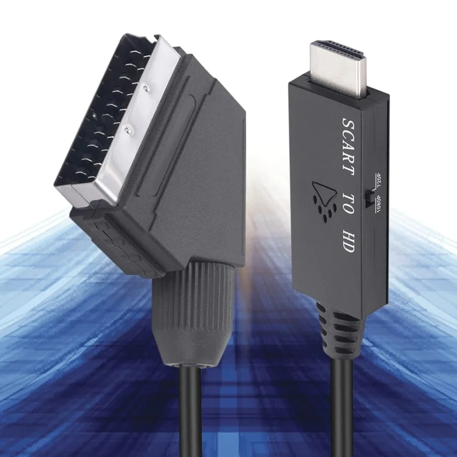 SCART to HDMI-Compatible Converter Cable 1080P SCART in HDMI Out HD 720P/1080P Switch Video Audio Converter Adapter for HDTV/BOX