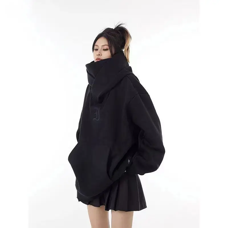 Oversize Hooded Shirt Hoodies Women Heavyweight Women Sweatshirts High Collar Pullovers Thick Hoodies Women Korean Winter Hoodie