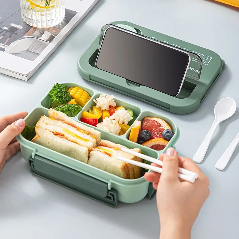 Lunch Box Compartment 1300ML Portable Kids Students Office Bento Box With Fork and Spoon Microwave Food Storage Container