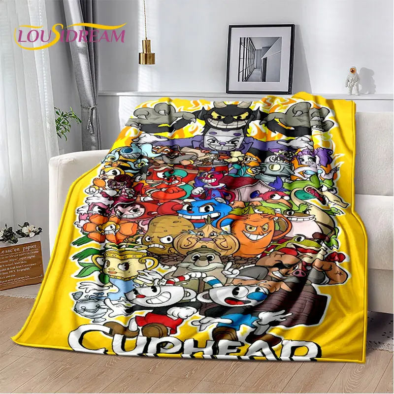 컵헤드와 머그맨, 게임 게이머 부드러운 봉제 담요, 플란넬 담요, 거실 침실 침대 소파 피크닉 커버