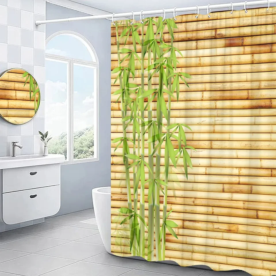 Conjunto de Cortina de ducha de bambú 3D, patrón de grano de madera,  pintura de flores y loto, decoración de baño, pantallas de baño de tela de  poliéster, Cortina Baño - AliExpress, image size:960x960