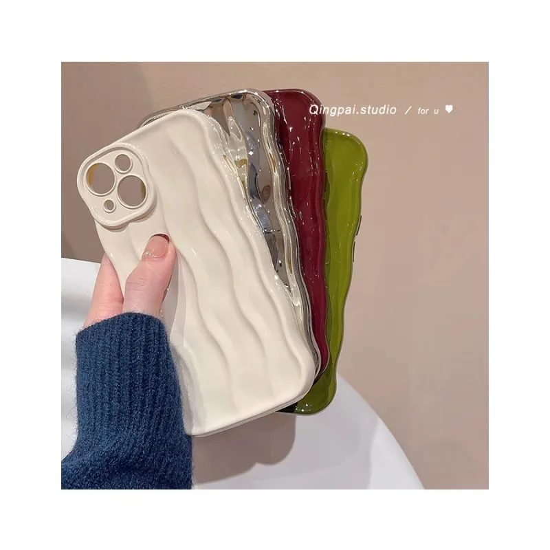 전기 도금 물 리플 휴대폰 케이스, 아이폰 15, 14, 13, 12, 11 프로 맥스, 13, 14, 카메라 보호 소프트 실리콘 커버, 코크 걸