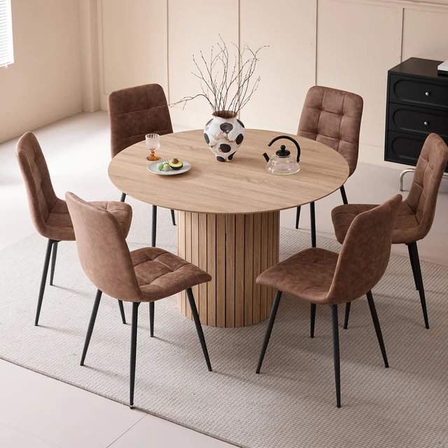EGOONM Tavolo da pranzo rotondo Tavolo nordico per 4~6 persone, Tavolo da pranzo circolare con base in legno, Tavolo da pranzo da cucina Φ120 cm 5