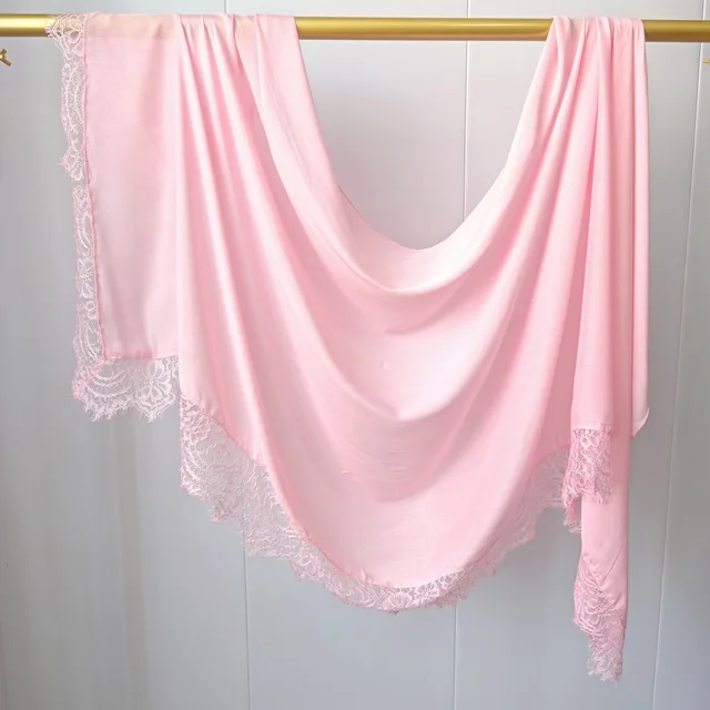 Hijab Ramadan en Rayonne, Coton et Modal, avec bordure en dentelle, Turban respirant, Châle uni en coton, Foulard pour femmes