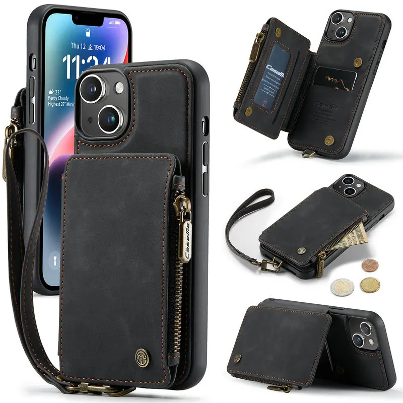 

Luxury PU Leather Flip Case For iPhone 15 14 13 12 11 Pro Max X XS XR With Wallet Card Slot Lanyard Shockproof Cover Coque Shell