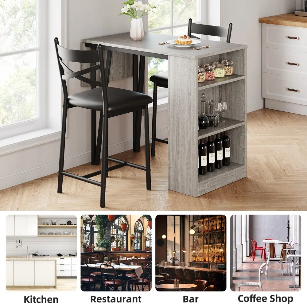 3-Piece Counter Height Dining Table Set Bar Table w/ 3-Layer Shelves & 2 Chairs - Image 5