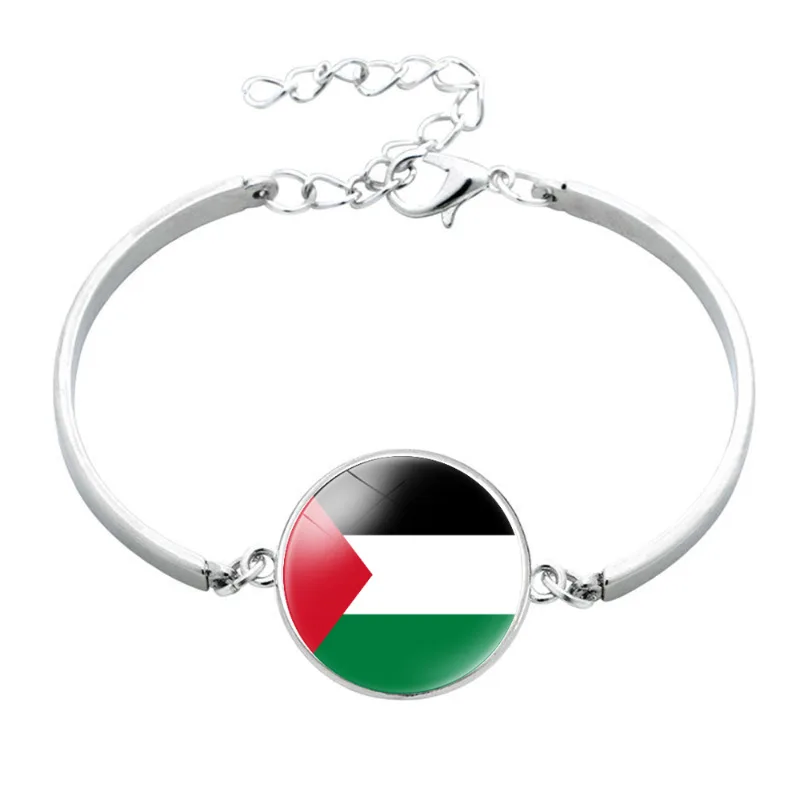 

Palestine Flag Bracelet Time Gem Alloy Bracelet Men Women National Flags Glass Photo Handmade Bracelets Bangles