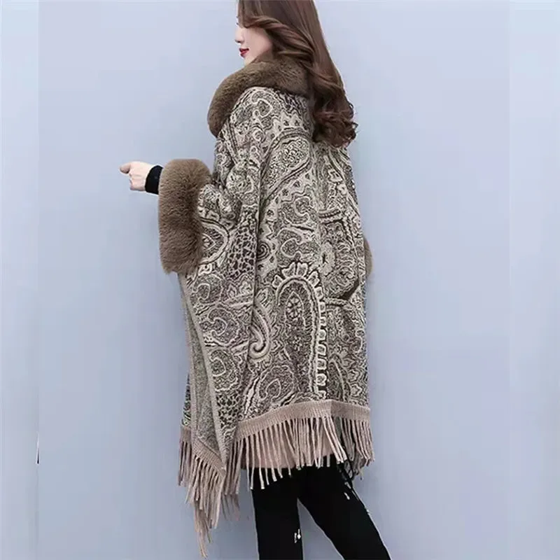 Women Winter Capes Plus Size Poncho Coat Pattern Loose 3/4 Bat Sleeved