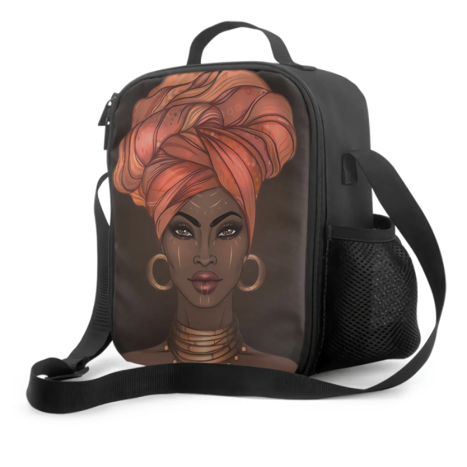 

African American Pretty Girl Insulated Lunch Bag for Work Picnic Travel Tote Lunch Box Containers for Women Reusable Cooler Bag