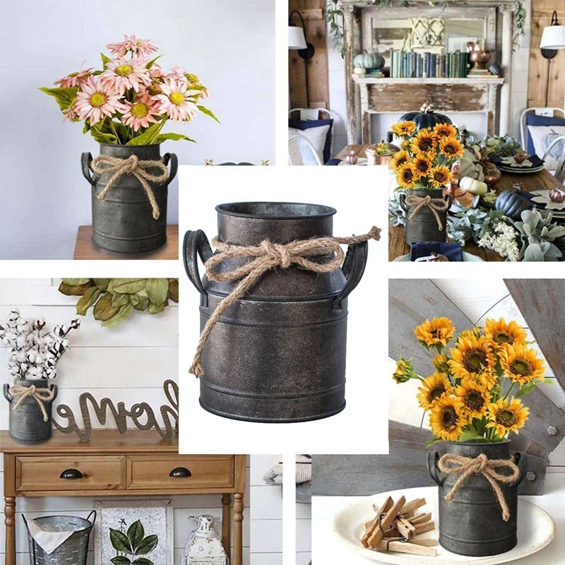 

Vintage Retro Shabby Iron Milk Jug Garden Plating Flower Flower Vase Pot Decor Succulent Decor Planting Display Stand Room