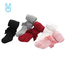 

New Citgeett born Solid Color Pantyhose Baby Girls Boys Tights 5 Colors Autumn Winter Stretchy Leggings with Bowknot
